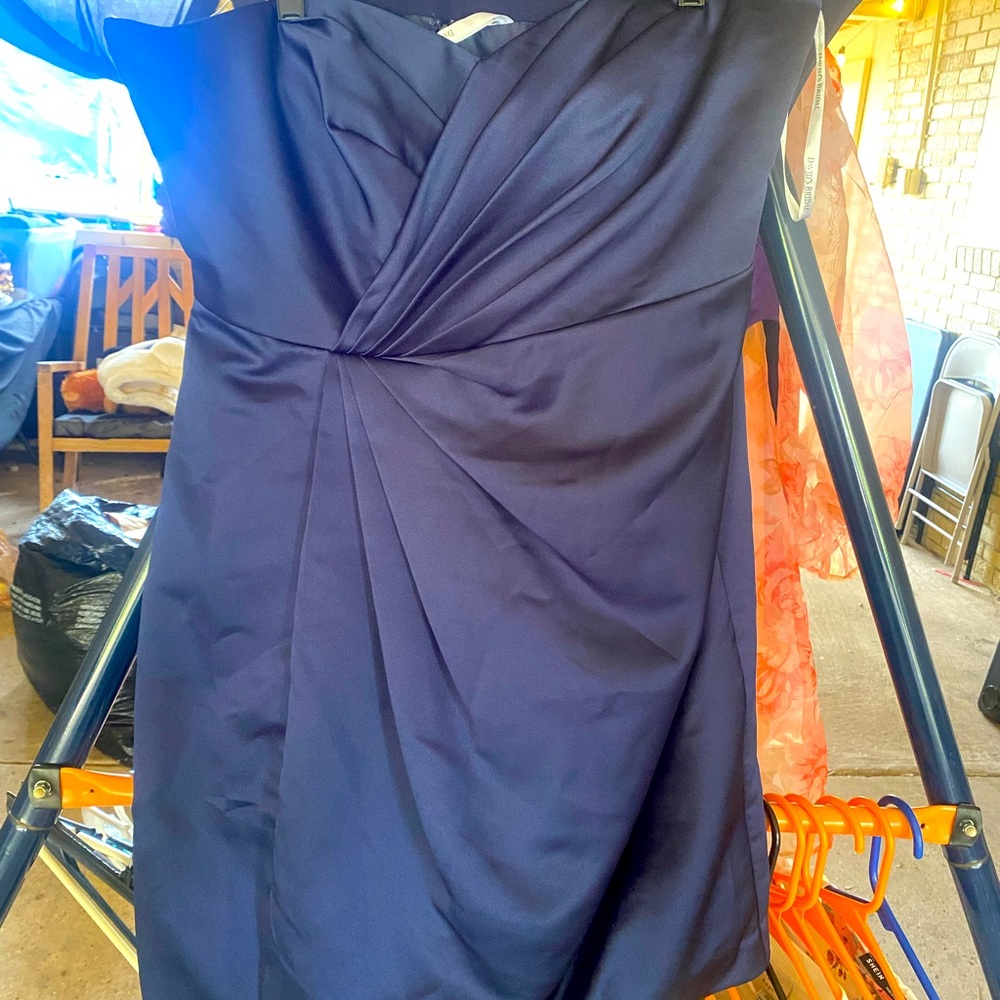 David’s bridal short strapless navy blue dress